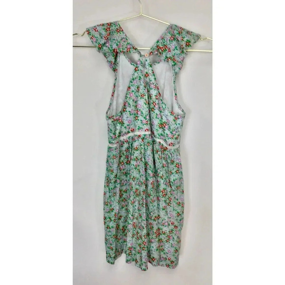 J. Crew Crewcuts Girls Green Multi Floral Ruffle Shoulder A-Line Dress Size 10 - Picture 2 of 12